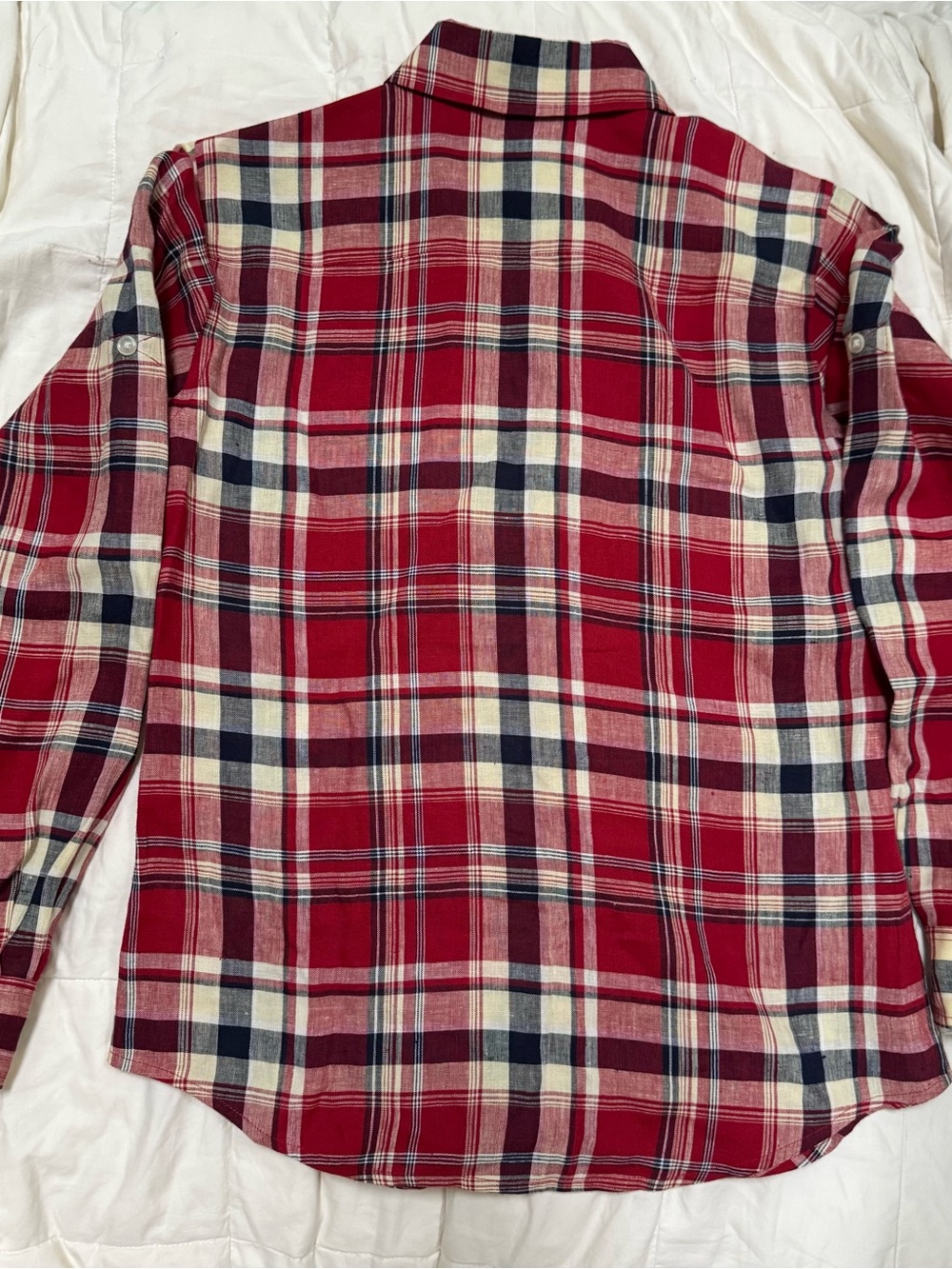 Vintage Y2K Lauren Ralph Lauren 100% Linen Plaid Button Front Shirt Red Size S - Picture 11 of 13